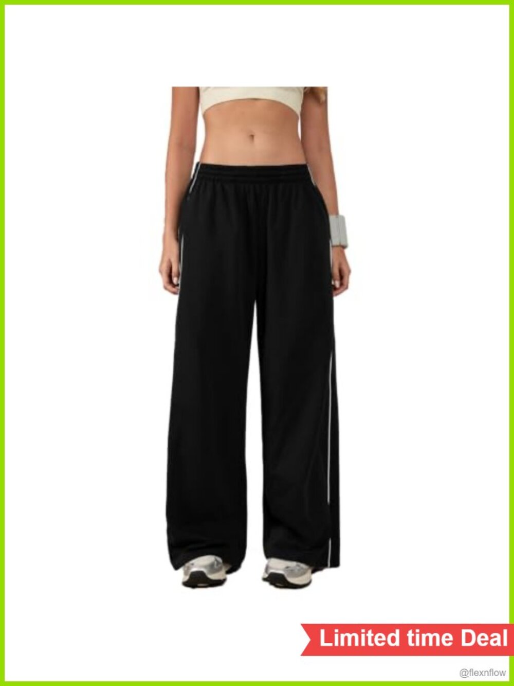 Wide Leg Cotton Blend Sweatpants Striped Elastic Waist Lounge Pants